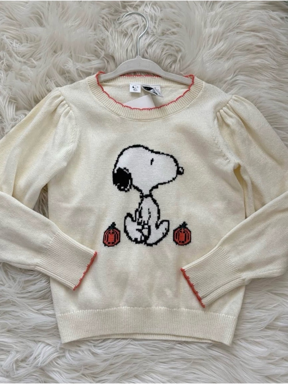 Janie and Jack Cream Snoopy Crewneck with Orange Trim